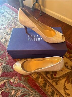 Stuart Weitzman Champagne Peep-Toe Heels